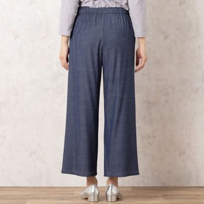 洗える・セットアップ可能】デニムライク ストレッチワイドパンツ
