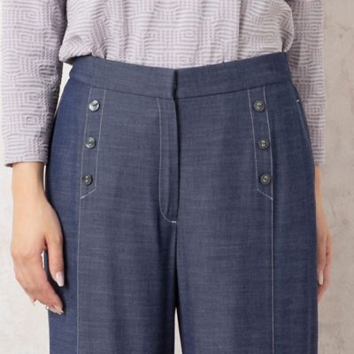 洗える・セットアップ可能】デニムライク ストレッチワイドパンツ