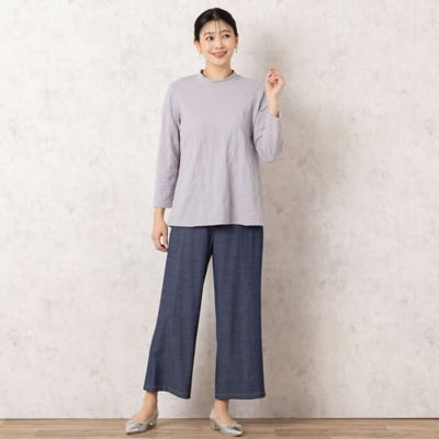 洗える・セットアップ可能】デニムライク ストレッチワイドパンツ