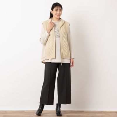 あったか素材］両面起毛ピンタックワイドパンツ（21056453