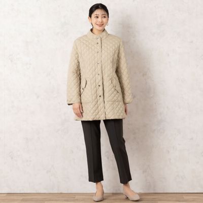 美品＊インゲボルグ＊ダイヤ柄キルティングコート＊ キルティングカラージャケット （ノーカラージャケット