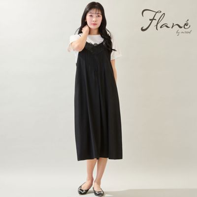 ＜MISSEL＞【洗える・体型カバー・Ｍ～３Ｌサイズ】レーストリムキャミワンピース（ブラック）（２１１１３６７１Ａ）