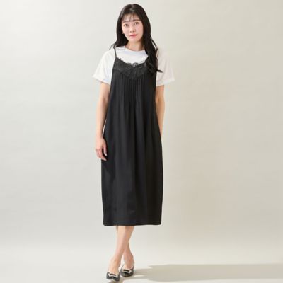 洗える・体型カバー・M～3Lサイズ】レーストリムキャミワンピース