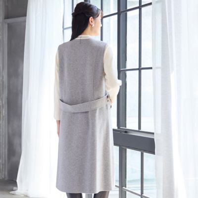 未使用■ミゼール■大きいサイズL■杢ストレッチカルゼ スカートスーツ■グレー■ レディーススーツ】スカートスーツ（キーネックノーカラージャケット＋