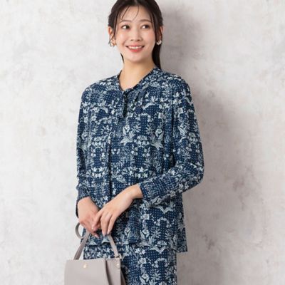 フラワー　プリント ボウタイブラウス フラワーチェーンプリント ボウタイブラウス | maison