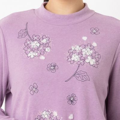 リバチェック花刺繍ＢＺ Leja レジャ 配色パイピングプチハイネック花柄刺繍ドレス