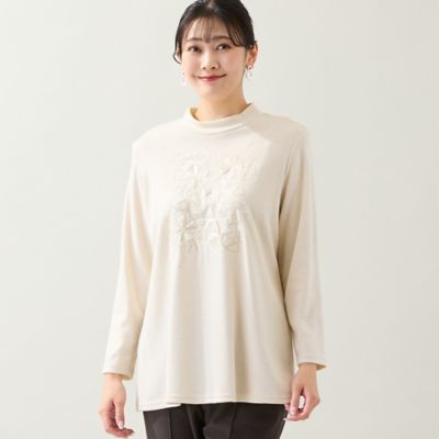 洗える・日本製・3L／4Lサイズあり】トライアングル刺繍カットソー