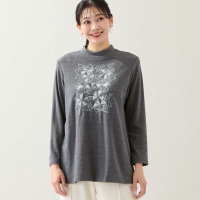 洗える・日本製・3L／4Lサイズあり】トライアングル刺繍カットソー
