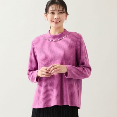 洗える・3L／4Lサイズあり】ビジューモチーフつきカットソー