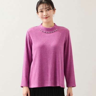 洗える・3L／4Lサイズあり】ビジューモチーフつきカットソー