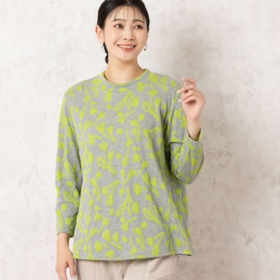 【洗える・日本製・ＷＥＢ限定カラーあり】バイカラー　ボタニカル柄カットソー（２１１２２５０７）