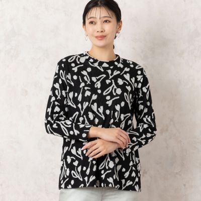 【洗える・日本製・ＷＥＢ限定カラーあり】バイカラー　ボタニカル柄カットソー（２１１２２５０７）