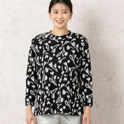 【洗える・日本製・ＷＥＢ限定カラーあり】バイカラー　ボタニカル柄カットソー（２１１２２５０７）