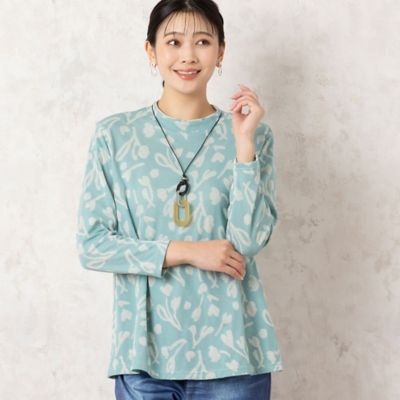 【洗える・日本製・ＷＥＢ限定カラーあり】バイカラー　ボタニカル柄カットソー（２１１２２５０７）