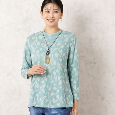 【洗える・日本製・ＷＥＢ限定カラーあり】バイカラー　ボタニカル柄カットソー（２１１２２５０７）