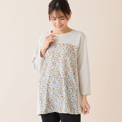 ＜MISSEL＞【洗える・アンサンブル可・Ｌ～４Ｌサイズ】ボタニカル柄カットソー（２１１２２６０３）