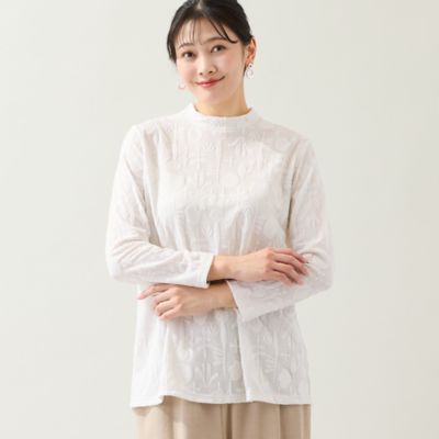 ＜MISSEL＞【洗える・日本製・Ｌ～４Ｌサイズ】シアージャカードカットソー（２１１２２６０４）