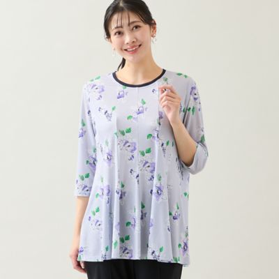 洗える・日本製・L～4Lサイズ】フラワーフレアチュニック