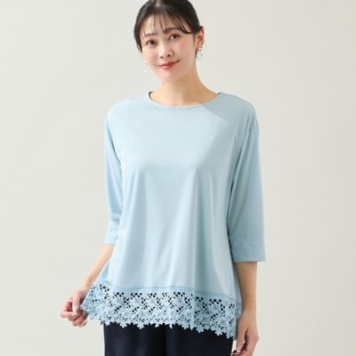 ＜MISSEL＞【洗える・Ｌ～３Ｌサイズ】ヘムレースカットソー（２１１２２６１３）