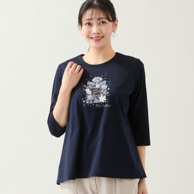 定価13750円　新品未使用　em. エムドット　パール　カットソー 洗える・綿100％・日本製・L～4Lサイズ】香水瓶刺繍カットソー