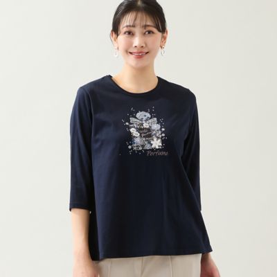 洗える・綿100％・日本製・L～4Lサイズ】香水瓶刺繍カットソー
