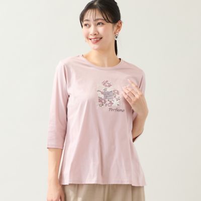 ＜MISSEL＞【洗える・綿１００％・日本製・Ｌ～４Ｌサイズ】香水瓶刺繍カットソー（２１１２２６１７）