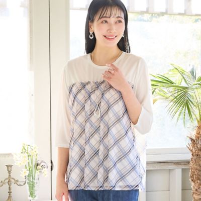 ＜MISSEL＞【洗える・Ｌ～４Ｌサイズ】チュールレイヤードトップス（２１１２２６２４）