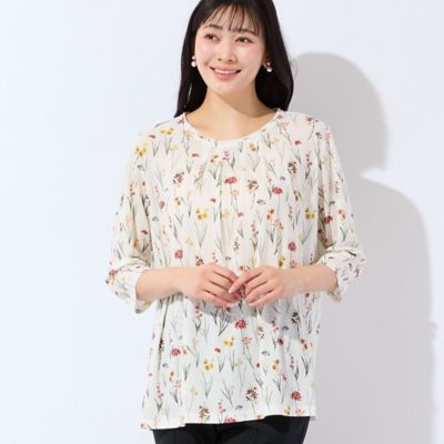 ＜MISSEL＞【洗える・アンサンブル可・Ｌ～４Ｌサイズ】ボタニカル柄カットソー（２１１２２６５１）