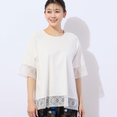 【洗える・接触冷感】ＣＯＯＬ　ＲＩＣＨ　ＣＯＴＴＯＮ　レースコンビＴシャツ（２１１２３５０５）