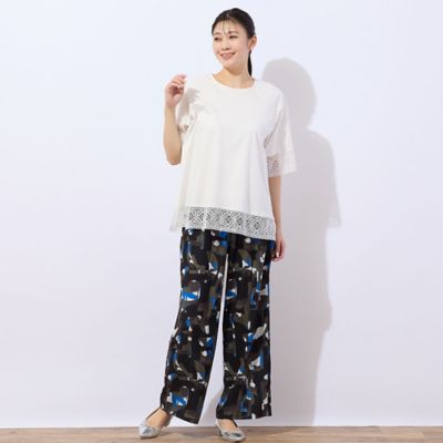 【洗える・接触冷感】ＣＯＯＬ　ＲＩＣＨ　ＣＯＴＴＯＮ　レースコンビＴシャツ（２１１２３５０５）