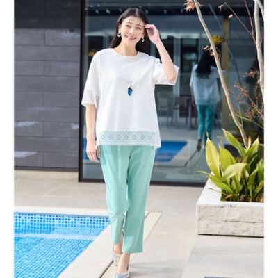 【洗える・接触冷感】ＣＯＯＬ　ＲＩＣＨ　ＣＯＴＴＯＮ　レースコンビＴシャツ（２１１２３５０５）