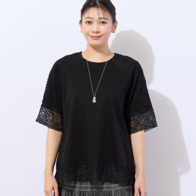 【洗える・接触冷感】ＣＯＯＬ　ＲＩＣＨ　ＣＯＴＴＯＮ　レースコンビＴシャツ（２１１２３５０５）