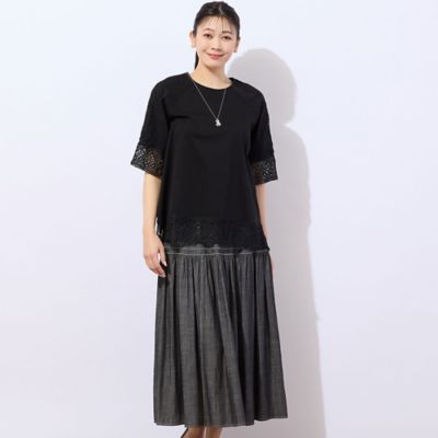 【洗える・接触冷感】ＣＯＯＬ　ＲＩＣＨ　ＣＯＴＴＯＮ　レースコンビＴシャツ（２１１２３５０５）