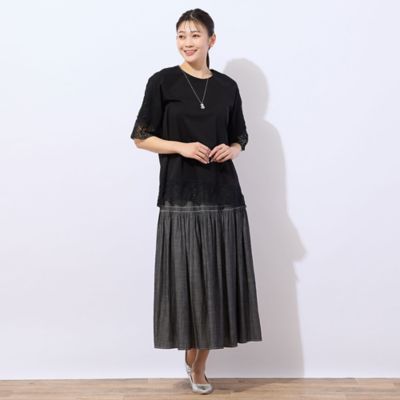 【洗える・接触冷感】ＣＯＯＬ　ＲＩＣＨ　ＣＯＴＴＯＮ　レースコンビＴシャツ（２１１２３５０５）