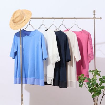 【洗える・接触冷感】ＣＯＯＬ　ＲＩＣＨ　ＣＯＴＴＯＮ　レースコンビＴシャツ（２１１２３５０５）