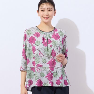 ＜MISSEL＞【洗える・日本製】ラインフラワー　ペプラムカットソー（２１１２３５２１）
