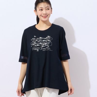 【洗える・日本製・綿１００％】ｆｉｓｈ刺繍　フレアカットソー（２１１２３５２５）