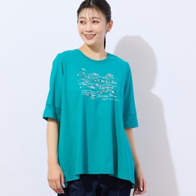 【洗える・日本製・綿１００％】ｆｉｓｈ刺繍　フレアカットソー（２１１２３５２５）
