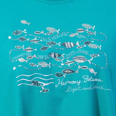 【洗える・日本製・綿１００％】ｆｉｓｈ刺繍　フレアカットソー（２１１２３５２５）