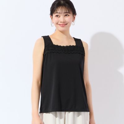 洗える・日本製・L～4Lサイズ】レースつきタンクトップ