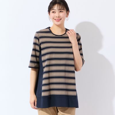 洗える・L～4Lサイズ】コットンボーダーチュニック