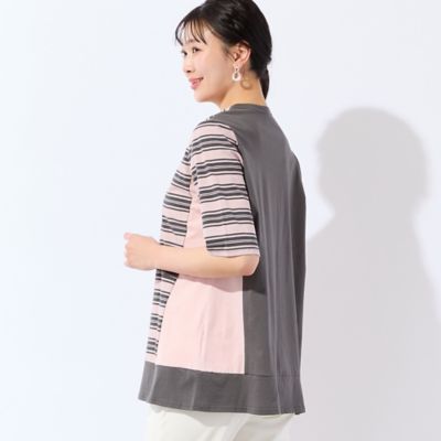 【美品】TOUJOURS ボーダー　チュニック 洗える・L～4Lサイズ】コットンボーダーチュニック