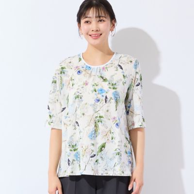 洗える・日本製・綿100％・L～4Lサイズ】アートフラワーTシャツ 