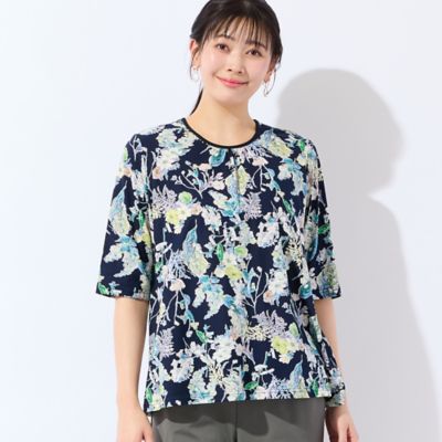 洗える・日本製・綿100％・L～4Lサイズ】アートフラワーTシャツ