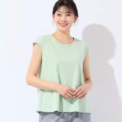洗える・L～4Lサイズ】ラインストーンつきノースリーブトップス