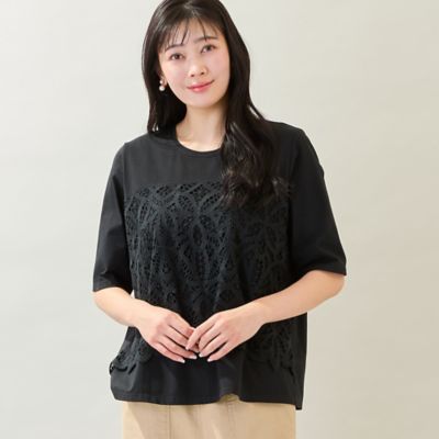 洗える・M～3Lサイズ】レースレイヤードTシャツ（21123676 