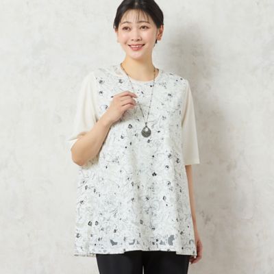 ＜MISSEL＞【洗える・日本製】モノトーンフラワーチュニック（２１１２４５０１）