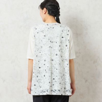 【洗える・日本製】モノトーンフラワーチュニック（２１１２４５０１）