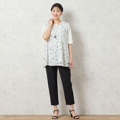 【洗える・日本製】モノトーンフラワーチュニック（２１１２４５０１）