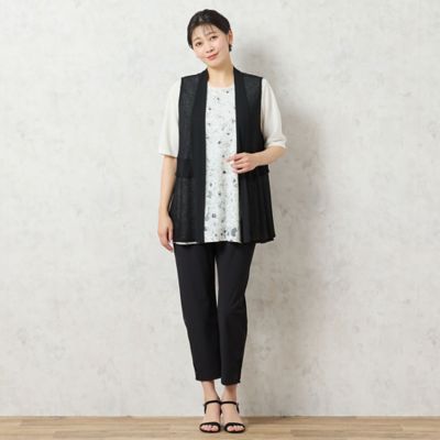 【洗える・日本製】モノトーンフラワーチュニック（２１１２４５０１）